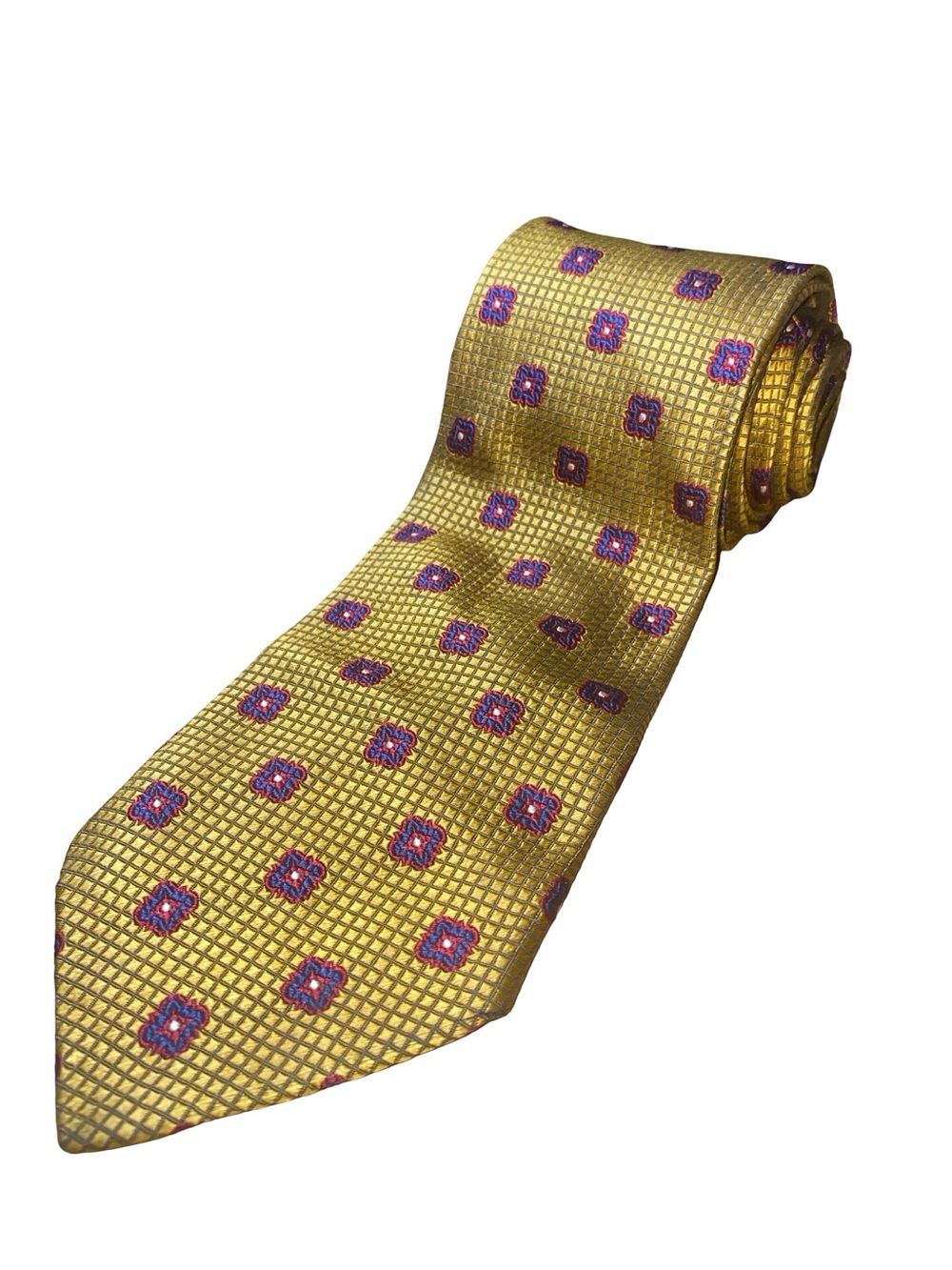 Ermenegildo Zegna Silk Tie Gold Yellow Geometric Medallion Made In Italy Luxury